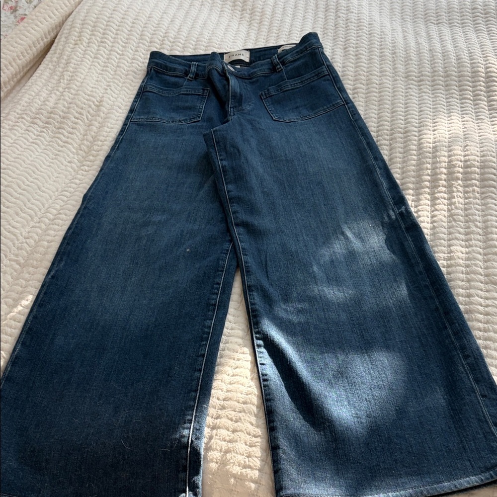Frame Denim Wide-Leg Jeans in Dark Blue Wash